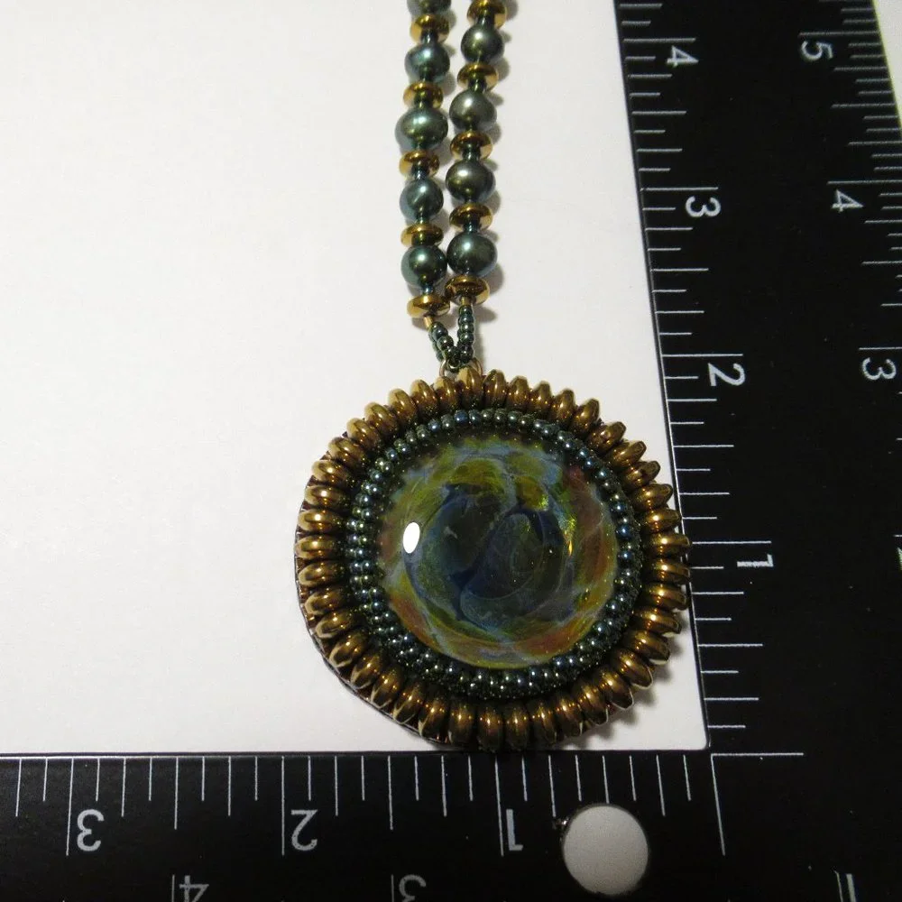 Boro Glass Cabochon and pearl necklace set